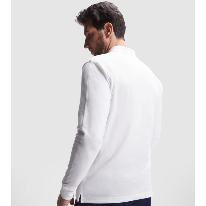 Polo en coton piqué à manches longues, bande de propreté renforcé, 200 g/m²
