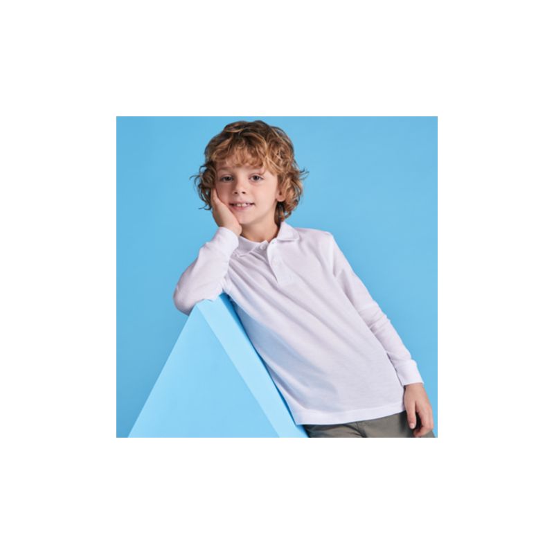 Polo enfant manches longues en polycoton maille piquée, 220 g/m²