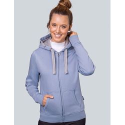 Sweat femme à capuche zippé cordons plats en coton et polyester, coupe moderne, 320 g/m²