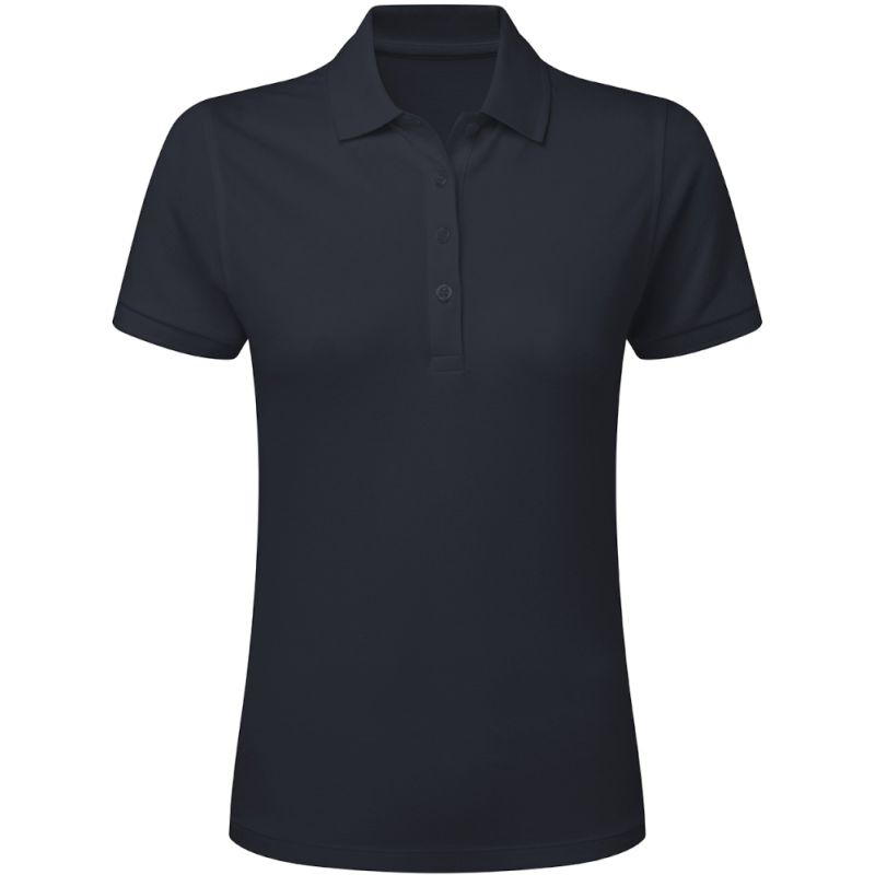 Polo femme stretch coton piqué fin, col en tricot plat, 215 g/m²