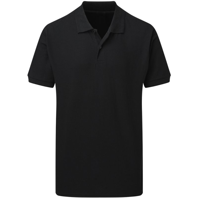 Polo homme en polyester et coton piqué, col 2 boutons unis, 215 g/m²