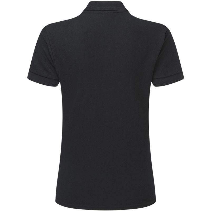 Polo femme en polyester et coton piqué, col 2 boutons unis, 215 g/m²
