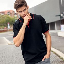 Polo homme à rayures contrastées en coton, coupe droite, 240 g/m²