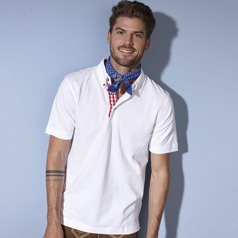 Polo homme traditionnel en coton, coupe cintrée, col à carreaux, 195 g/m²