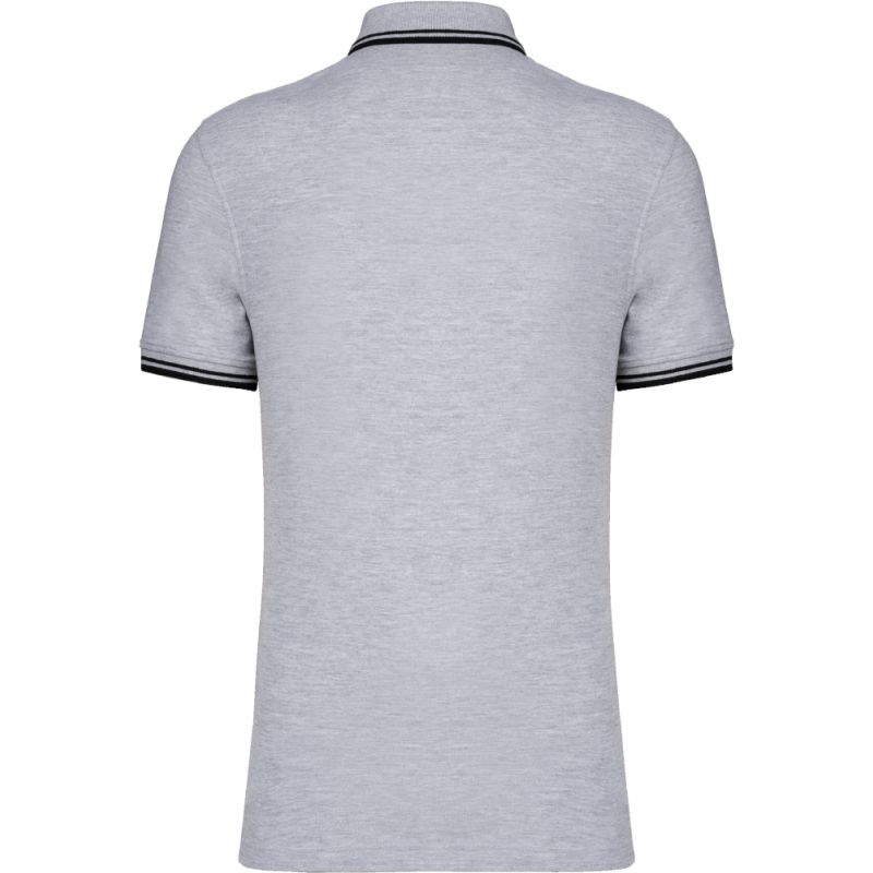 Polo homme manches courtes à liserés contrastés en coton peigné, 180 g/m²