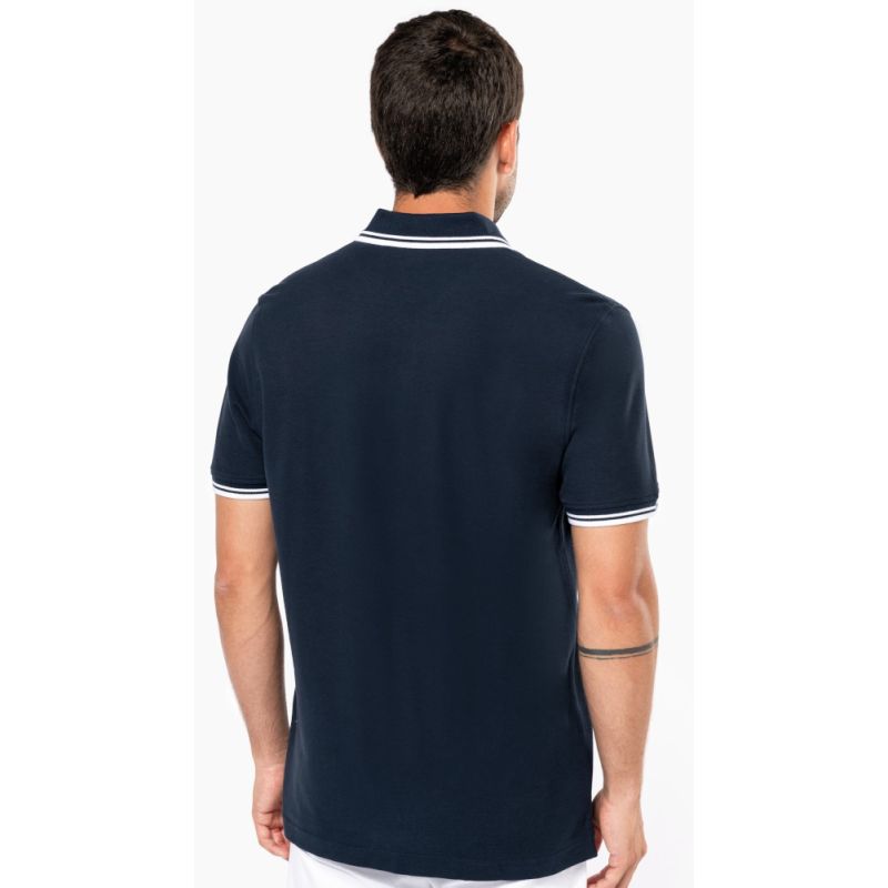 Polo homme manches courtes à liserés contrastés en coton peigné, 180 g/m²