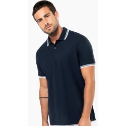 Polo homme manches courtes à liserés contrastés en coton peigné, 180 g/m²