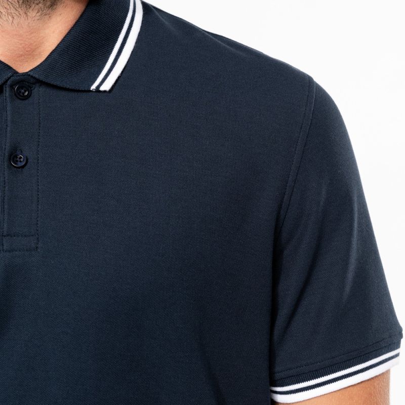 Polo homme manches courtes à liserés contrastés en coton peigné, 180 g/m²