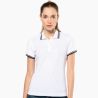 Polo femme manches courtes à liserés contrastés en coton peigné, 180 g/m²
