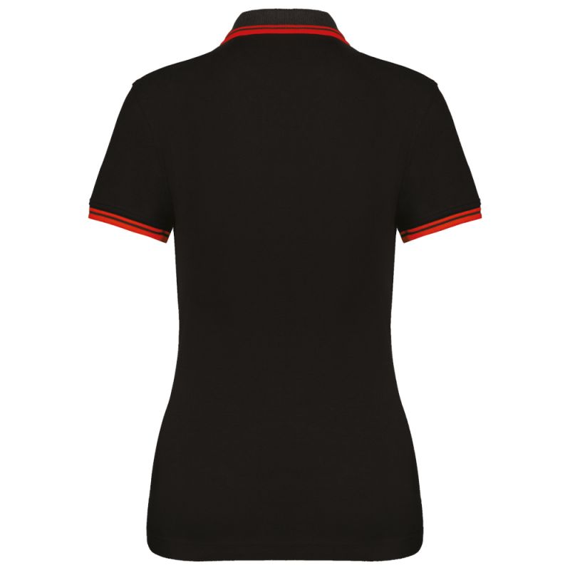 Polo femme manches courtes à liserés contrastés en coton peigné, 180 g/m²