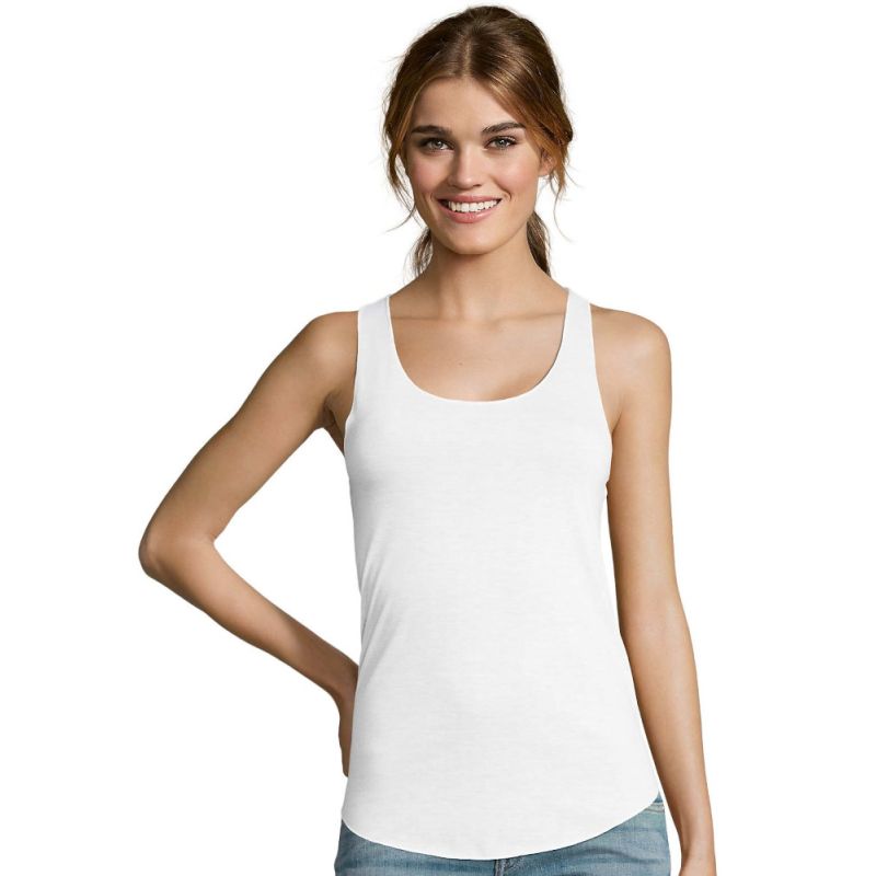Débardeur léger femme en polyester toucher coton, dos nageur, 130 g/m²