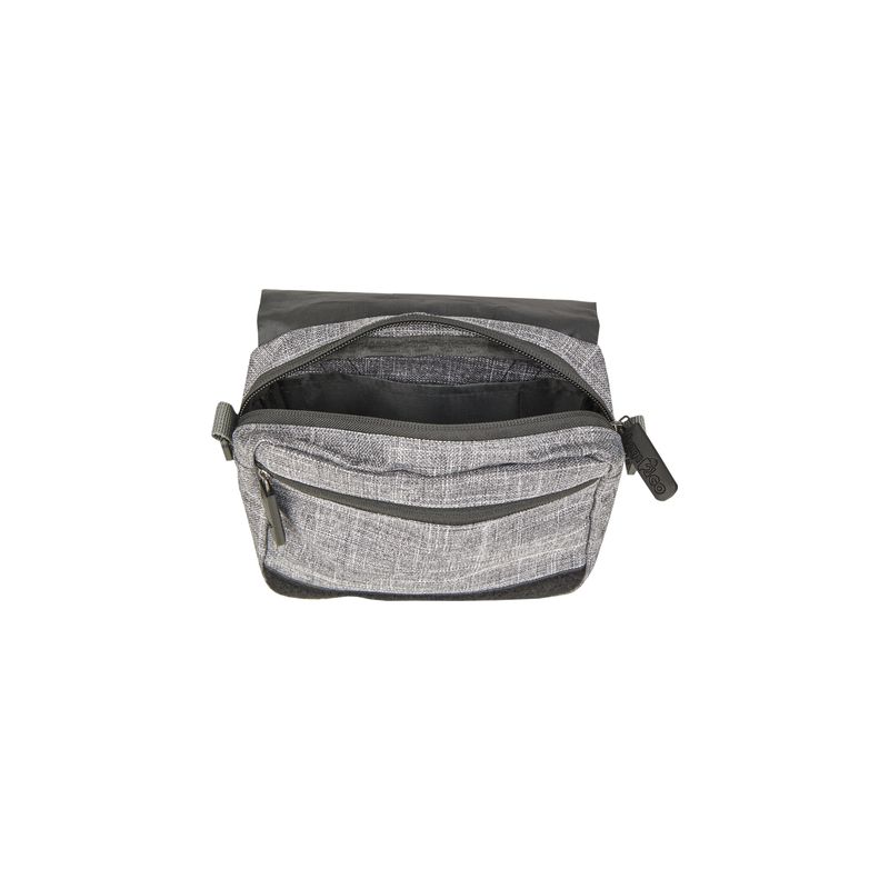 Sac à bandoulière en polyester 600D en gris nuancé, compartiments zippés