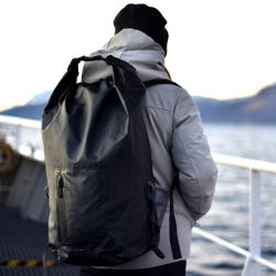 Sac à dos imperméable en bâche PVC, coutures scellées étanches, fermeture à enroulement, 35 litres