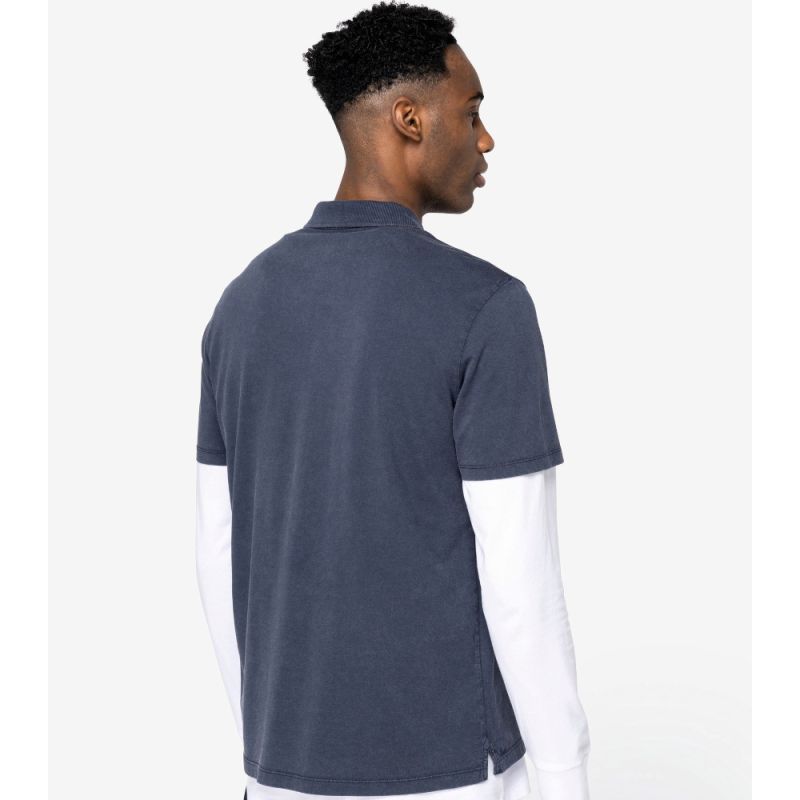 Polo délavé en coton biologique doux, lisse, écologique et éthique NO LABEL, 165 g/m²