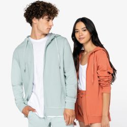 Sweat zippé à capuche écoresponsable à col rond French Terry en coton bio NO LABEL, 280 g/m²
