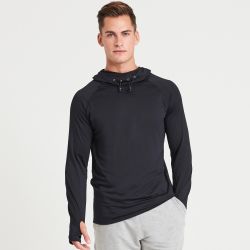 T-shirt homme à capuche enroulable, coupe slim, manches longues raglan, 210 g/m²