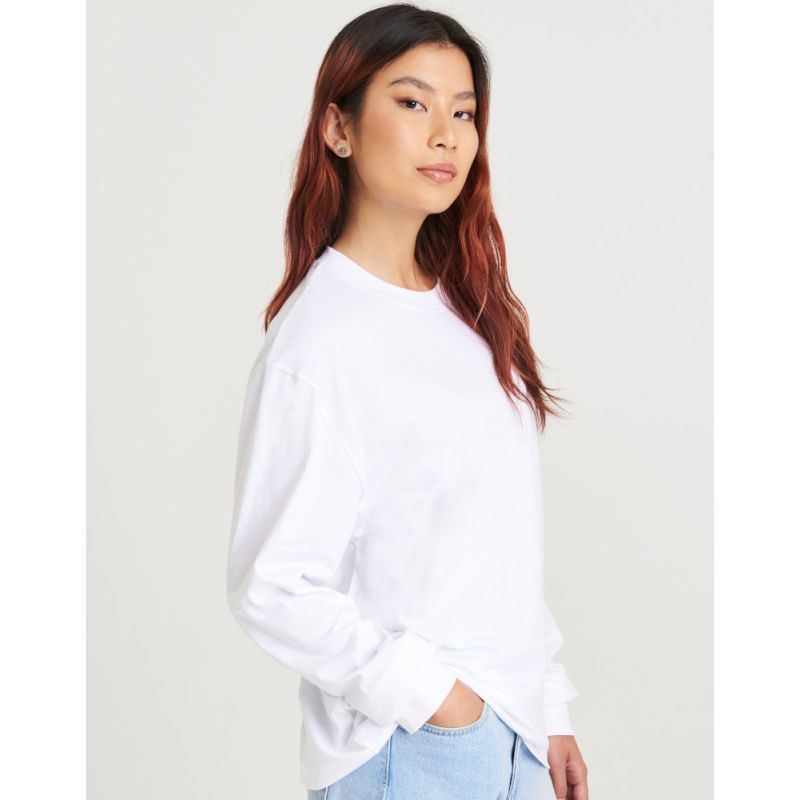 Tee-shirt manches longues oversize en coton, col ras-de-cou en bord côte, 190 g/m²