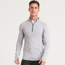 Tee-shirt de sport col zippé, matière stretch, détails réfléchissants, 280 g/m²