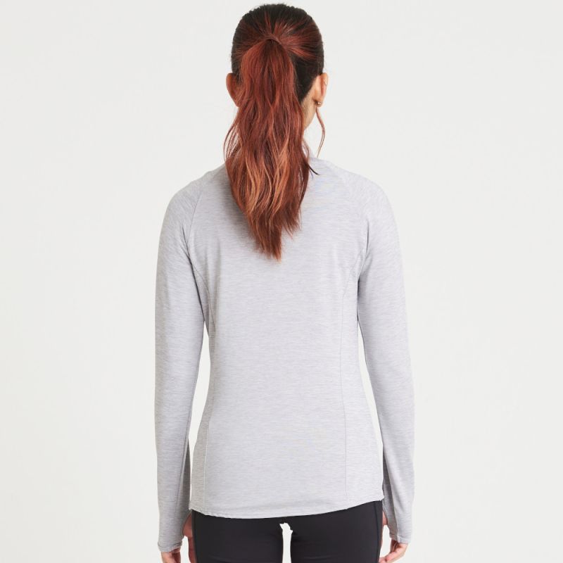 Tee-shirt de sport femme col zippé, matière stretch, détails réfléchissants, 280 g/m²