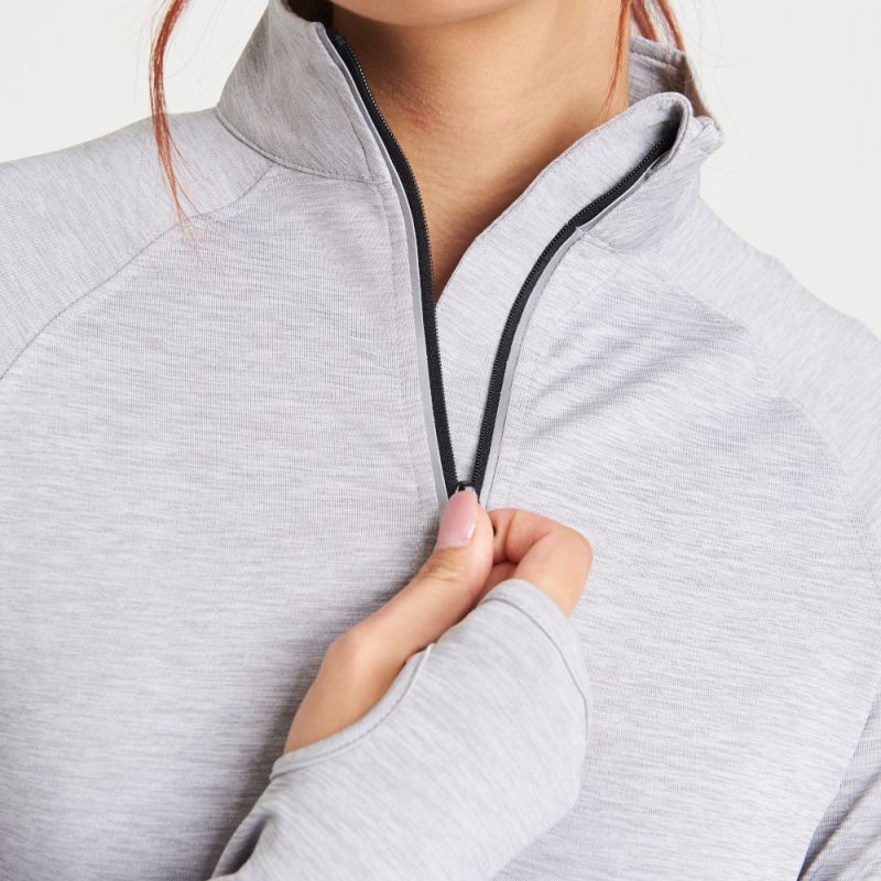 Tee-shirt de sport femme col zippé, matière stretch, détails réfléchissants, 280 g/m²
