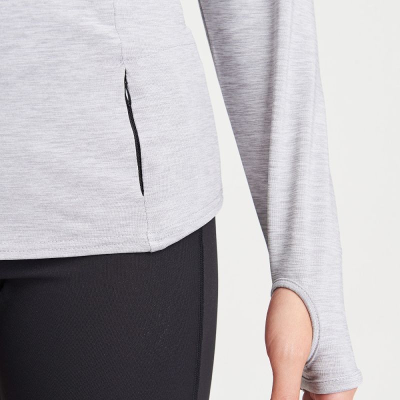 Tee-shirt de sport femme col zippé, matière stretch, détails réfléchissants, 280 g/m²