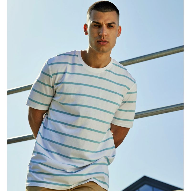 T-shirt marinière en coton, coupe décontractée, sans étiquette de marque, 180 g/m²