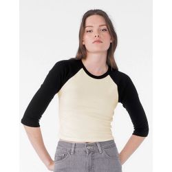 T-shirt femme coton et polyester col rond, manches raglan, mi-long