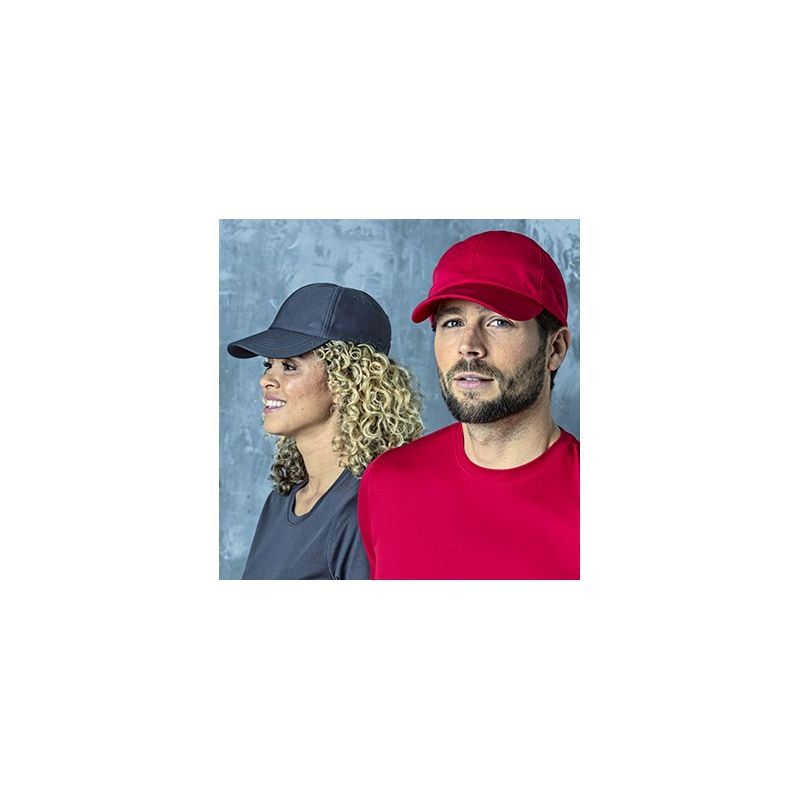 Casquette 6 panneaux en polyester texturé, boucle métallique, 105 g/m²