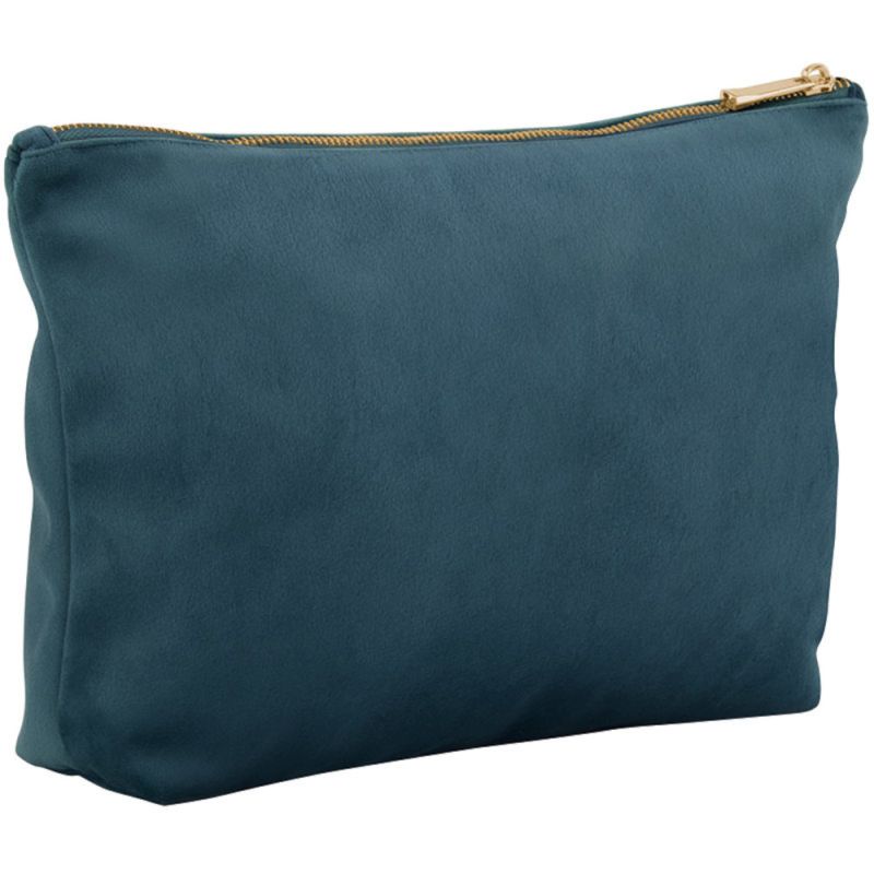 Pochette en velours, doublure avec accès zippé caché, zip en métal doré brillant