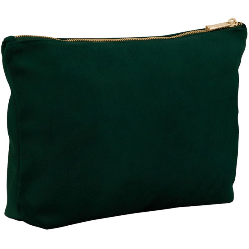 Pochette en velours, doublure avec accès zippé caché, zip en métal doré brillant
