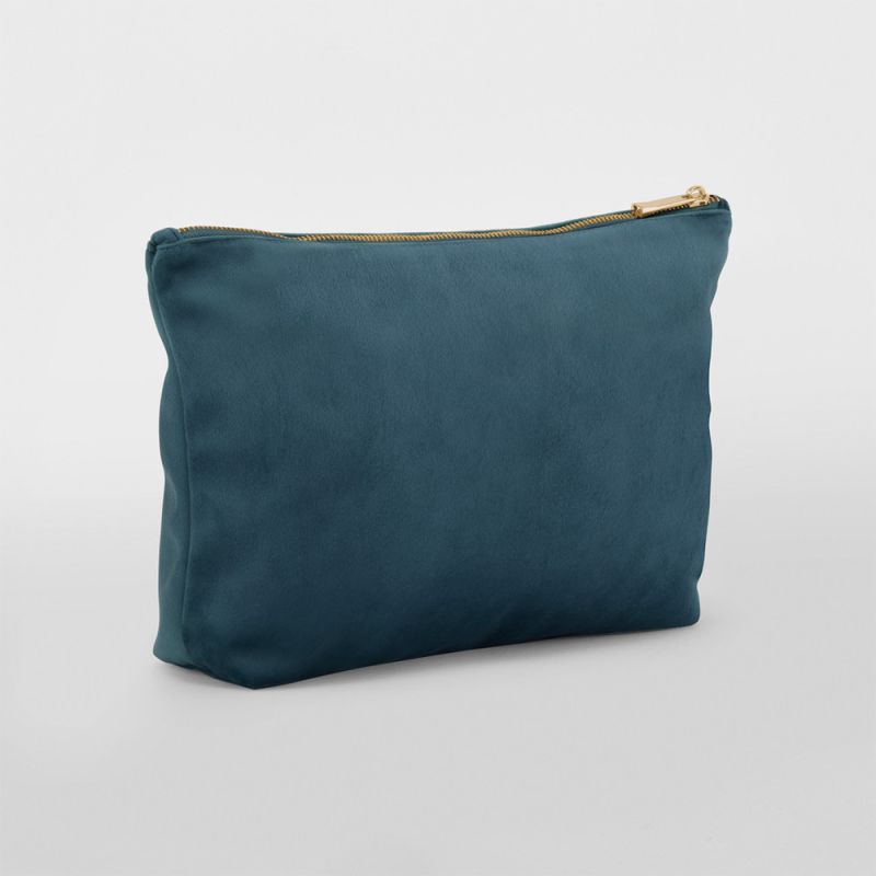 Pochette en velours, doublure avec accès zippé caché, zip en métal doré brillant