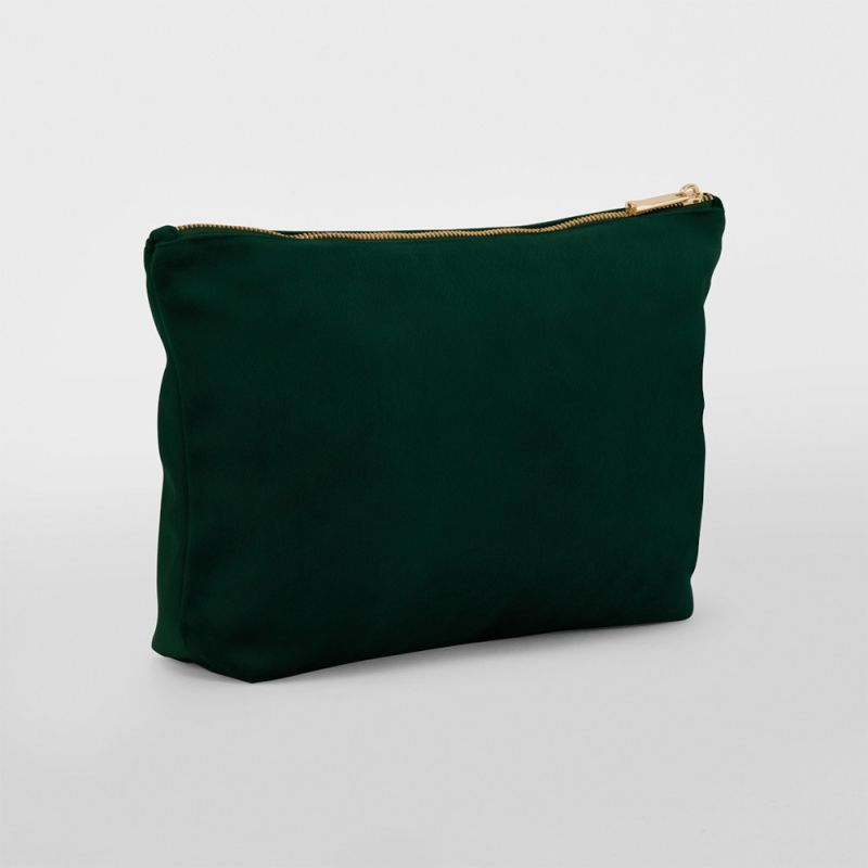 Pochette en velours, doublure avec accès zippé caché, zip en métal doré brillant