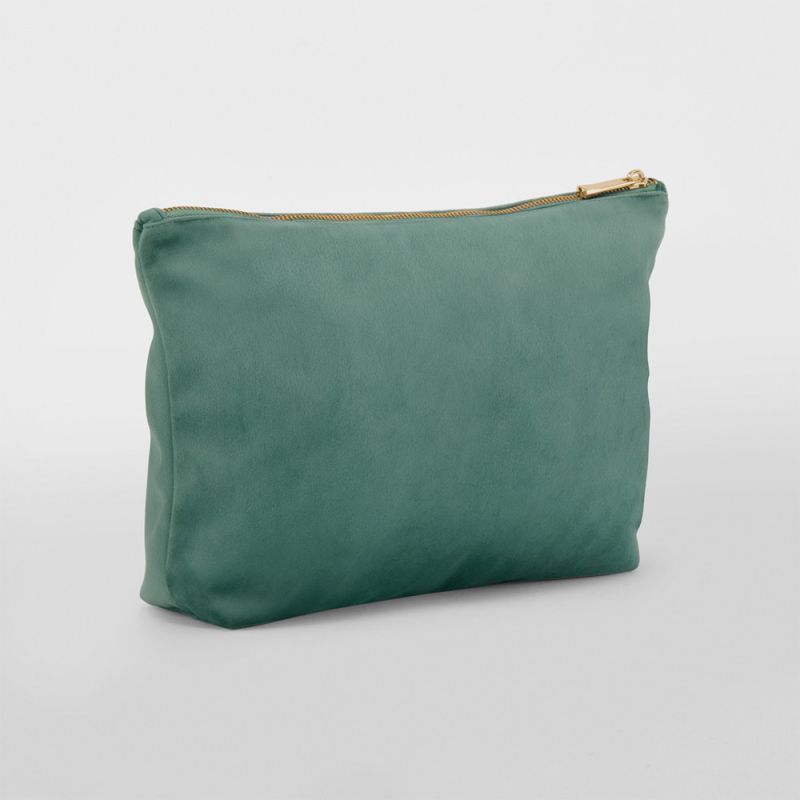 Pochette en velours, doublure avec accès zippé caché, zip en métal doré brillant