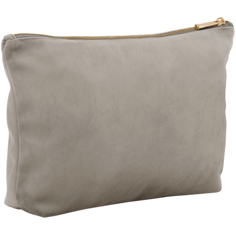 Pochette en velours, doublure avec accès zippé caché, zip en métal doré brillant