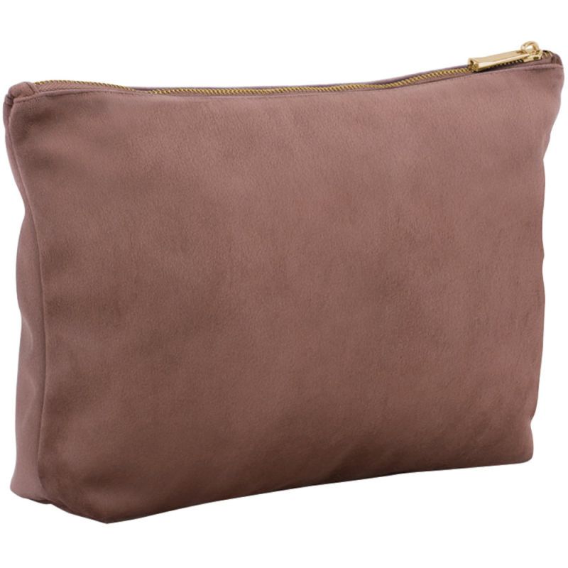 Pochette en velours, doublure avec accès zippé caché, zip en métal doré brillant