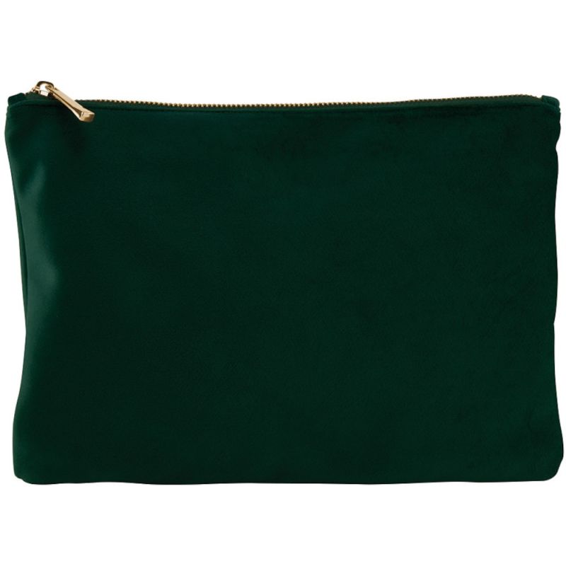 Pochette plate en velours, doublure avec accès zippé caché, zip en métal doré brillant