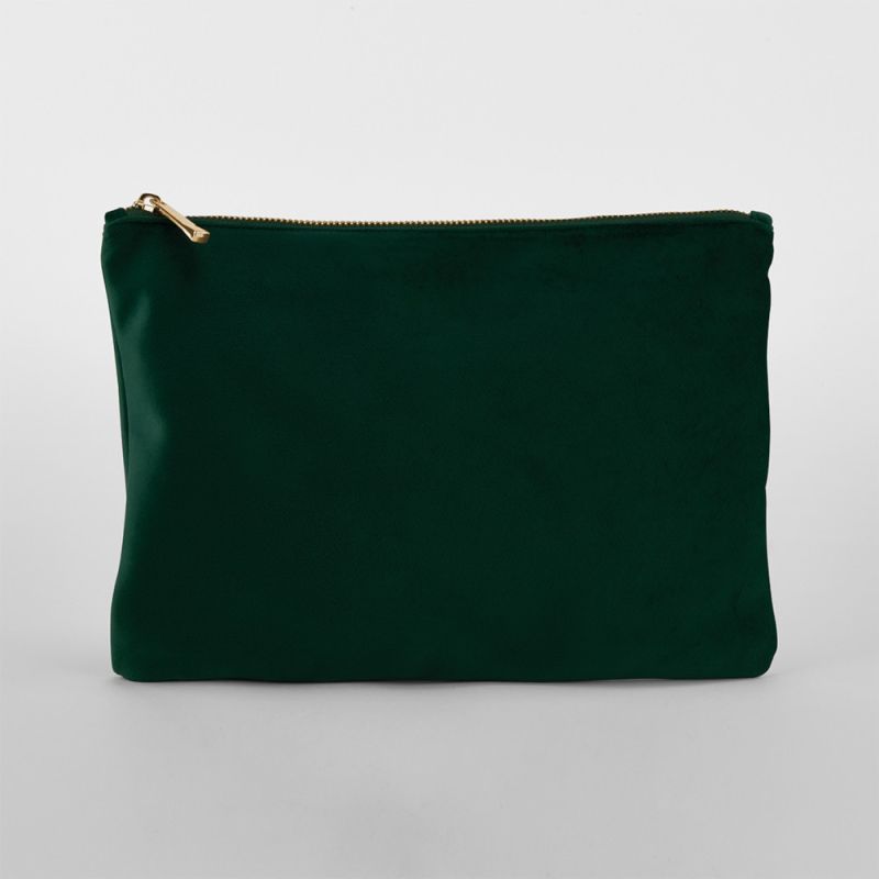 Pochette plate en velours, doublure avec accès zippé caché, zip en métal doré brillant