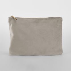 Pochette plate en velours, doublure avec accès zippé caché, zip en métal doré brillant