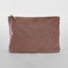 Pochette plate en velours, doublure avec accès zippé caché, zip en métal doré brillant