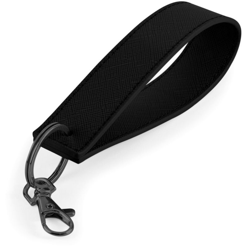 Porte-clés avec dragonne en simili cuir saffiano au grain fin et métallique brillant