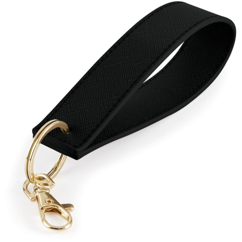 Porte-clés avec dragonne en simili cuir saffiano au grain fin et métallique brillant