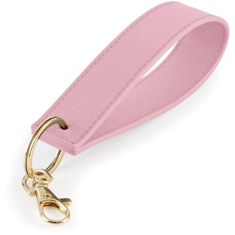 Porte-clés avec dragonne en simili cuir saffiano au grain fin et métallique brillant