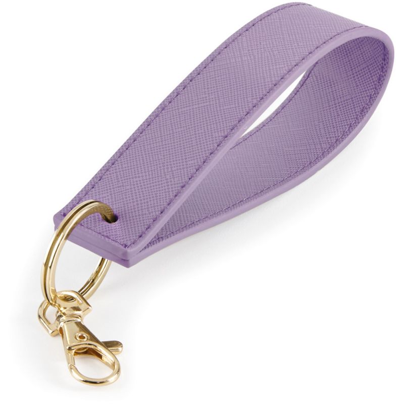 Porte-clés avec dragonne en simili cuir saffiano au grain fin et métallique brillant