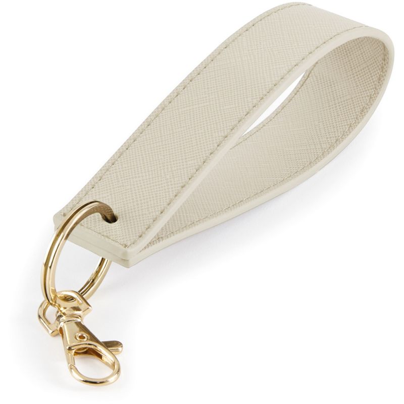 Porte-clés avec dragonne en simili cuir saffiano au grain fin et métallique brillant