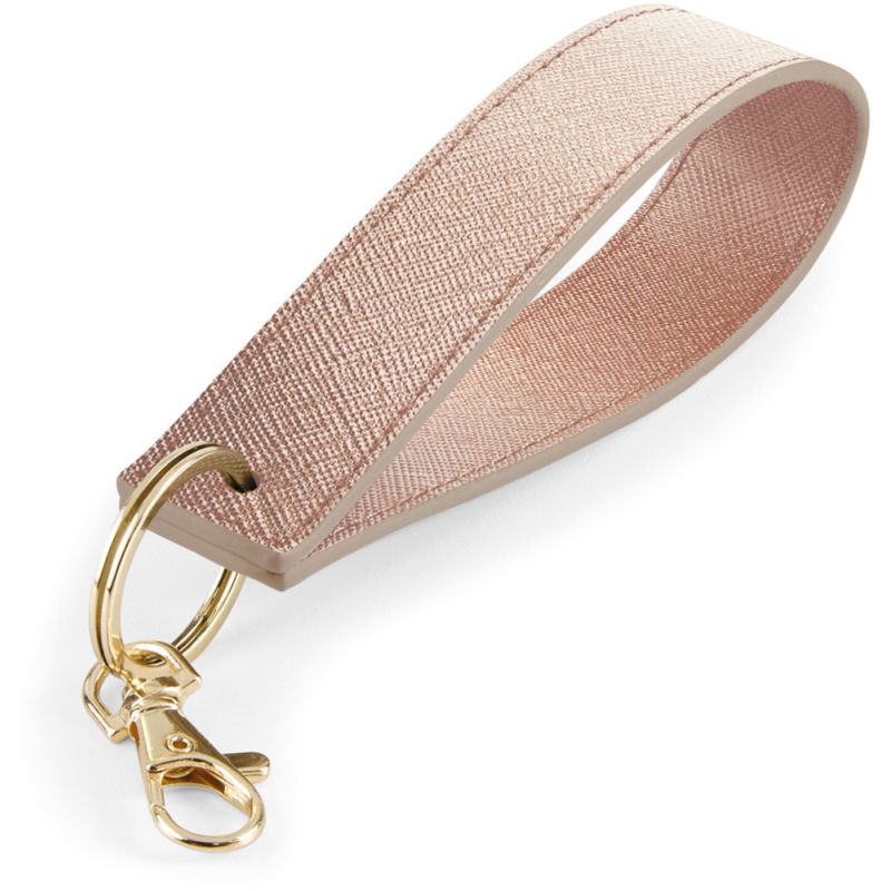 Porte-clés avec dragonne en simili cuir saffiano au grain fin et métallique brillant