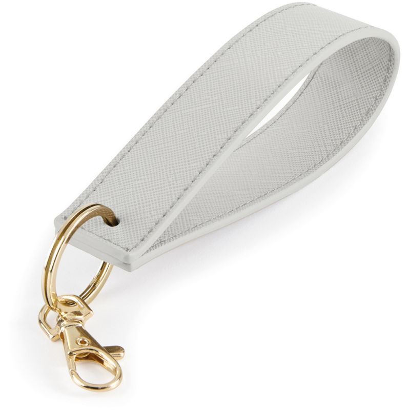 Porte-clés avec dragonne en simili cuir saffiano au grain fin et métallique brillant