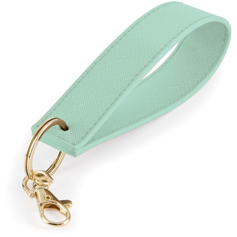 Porte-clés avec dragonne en simili cuir saffiano au grain fin et métallique brillant