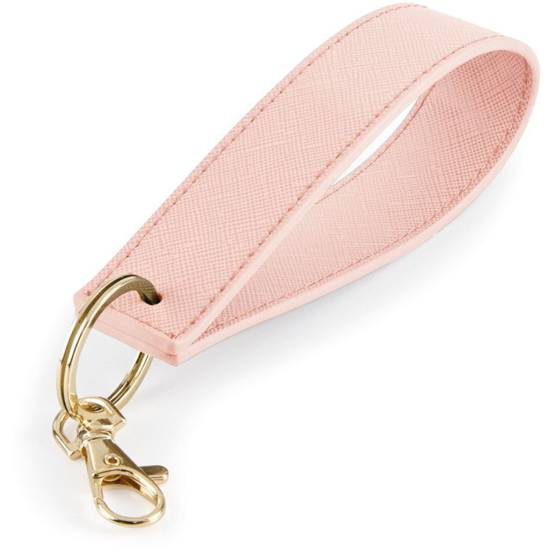 Porte-clés avec dragonne en simili cuir saffiano au grain fin et métallique brillant