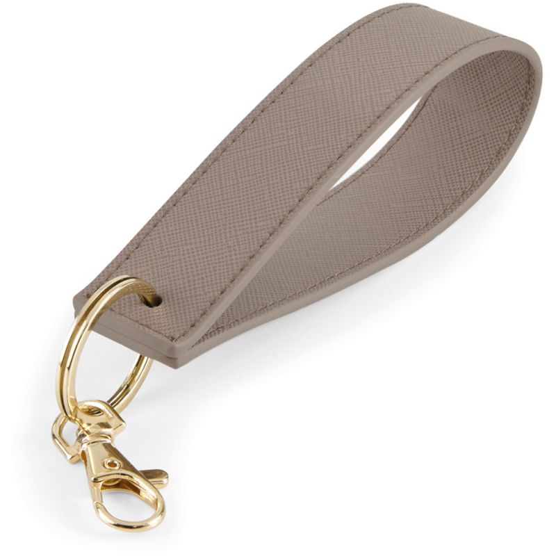 Porte-clés avec dragonne en simili cuir saffiano au grain fin et métallique brillant