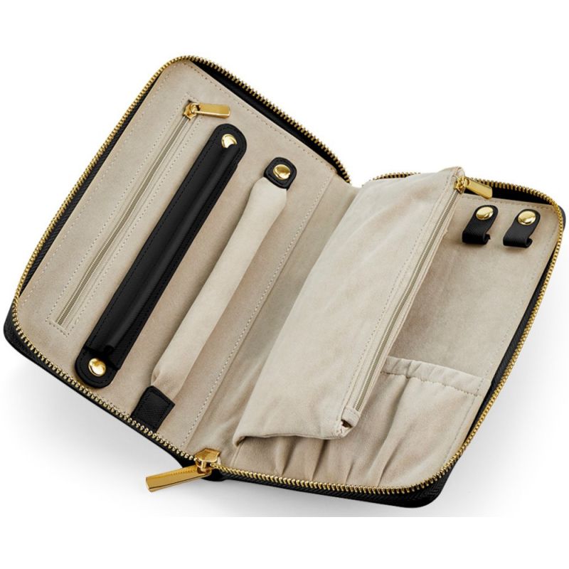 Pochette pour bijoux, doublure de protection en velours, en cuir saffiano au grain fin